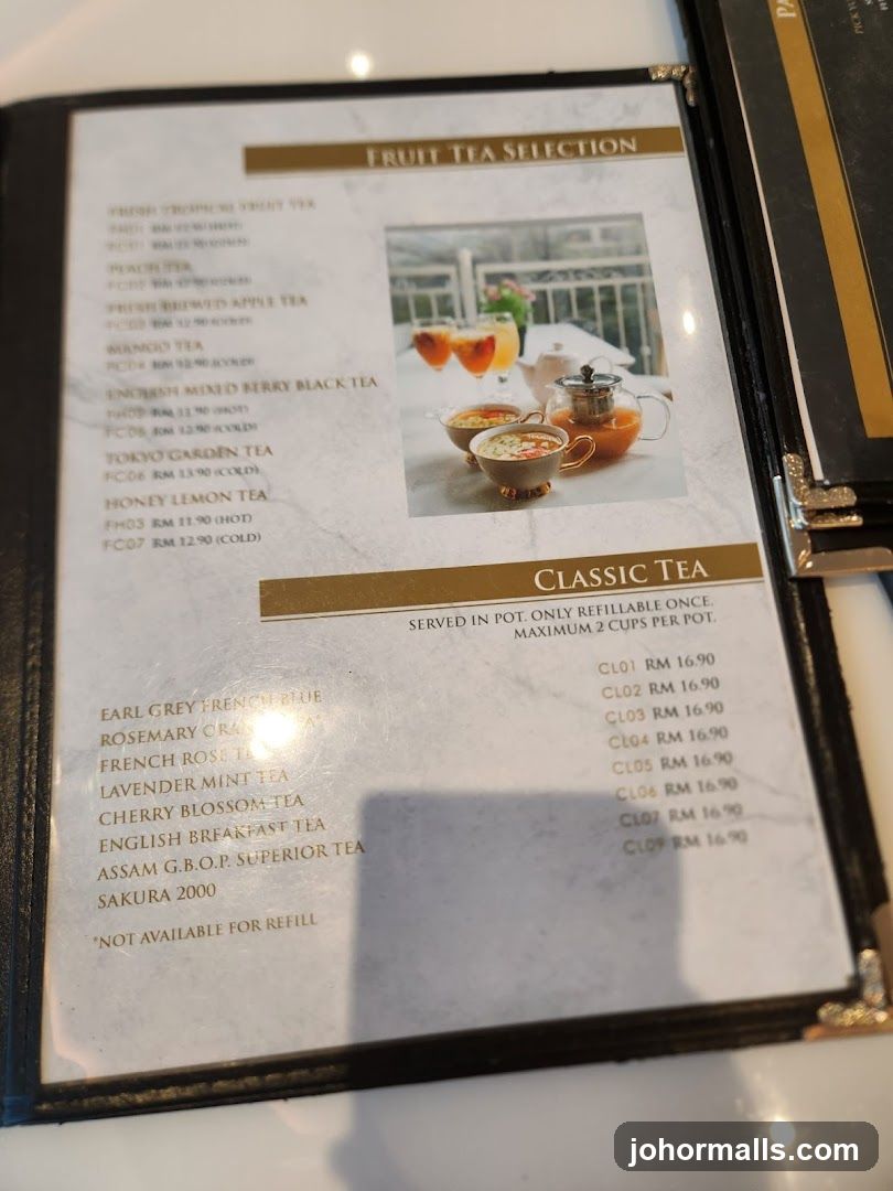Fruit Tea Selection and Classic Tea Menu