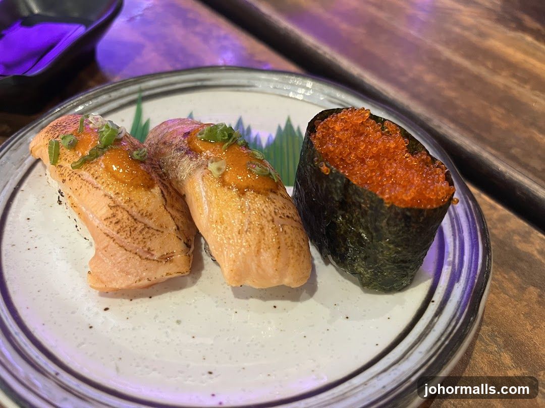 Salmon Nigiri and Tobiko Gunkan Maki