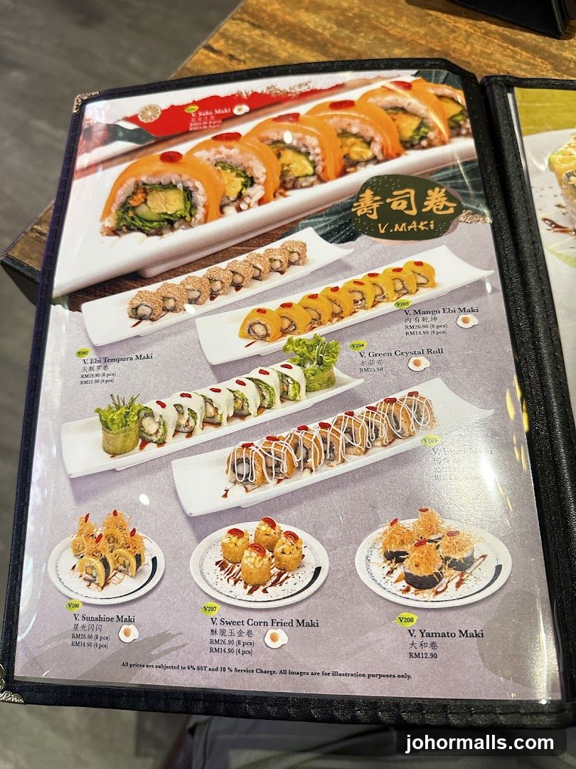 V. Maki Sushi Menu