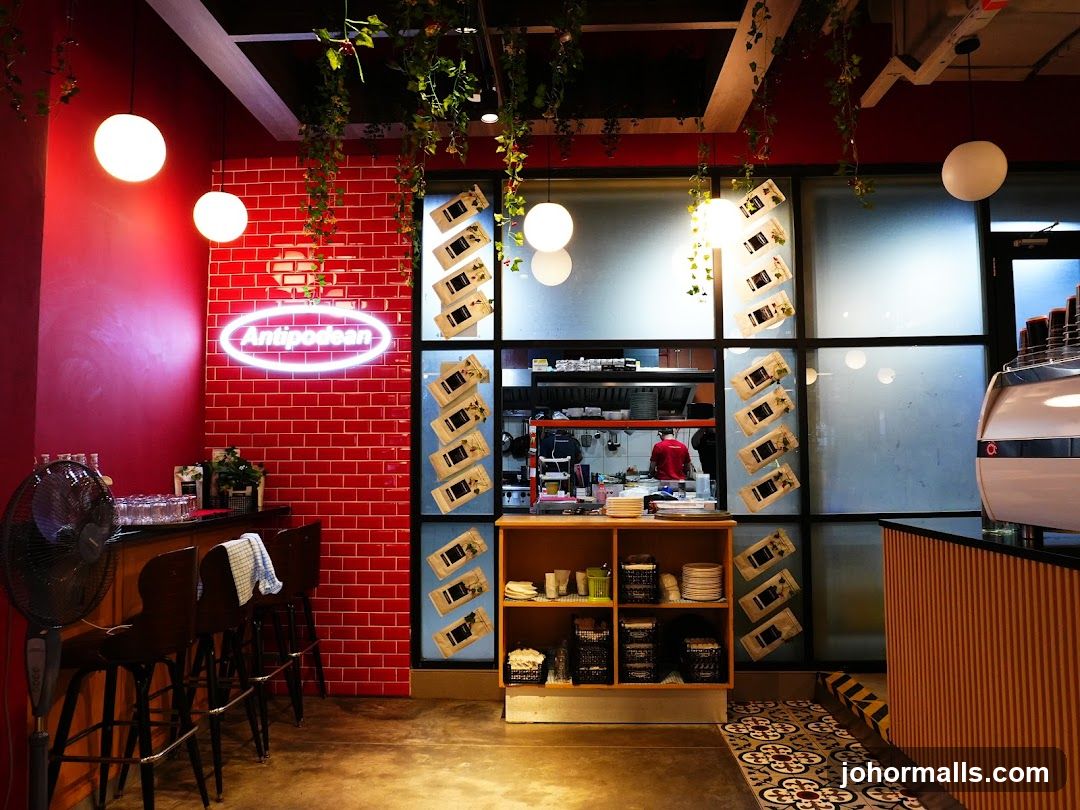 Cafe Interior with Neon Sign