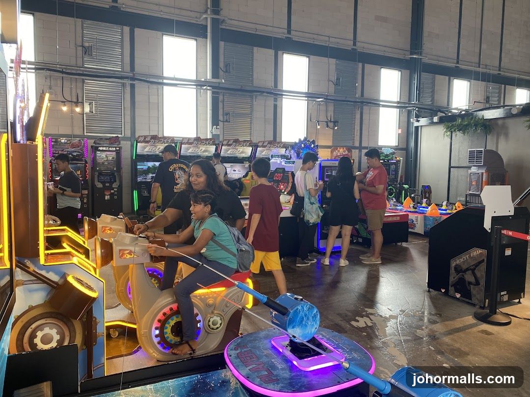 Arcade with people playing games