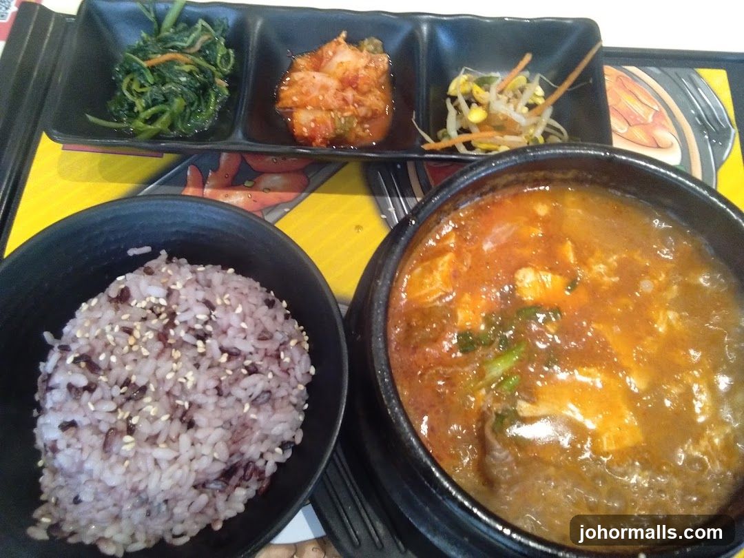 Korean Stew with Rice and Side Dishes