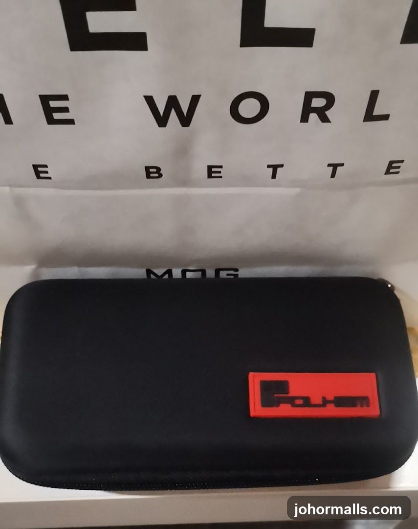 Black protective case with red logo