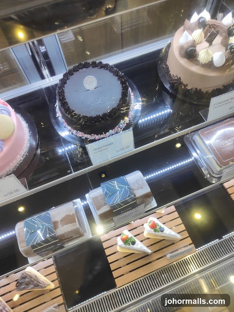 Cakes in a display case