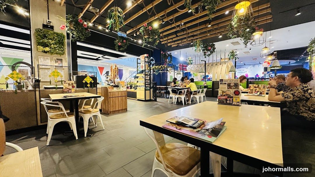 Restaurant Interior with Greenery and Tables