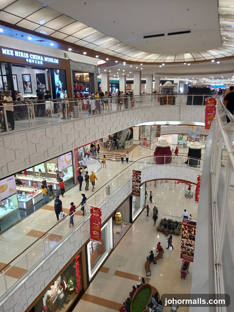 Mall Interior with Shops and Shoppers