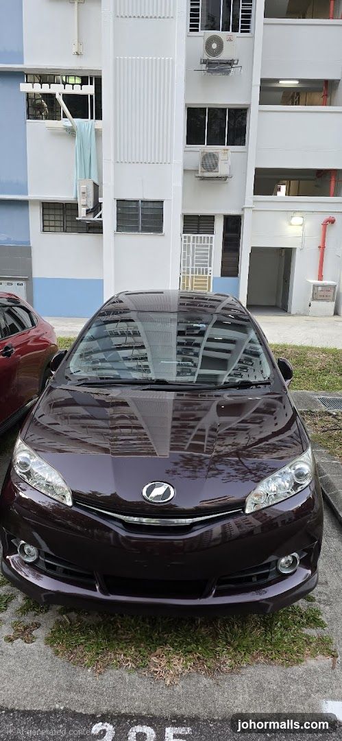 Dark Purple Car Parked Outside Apartment Building