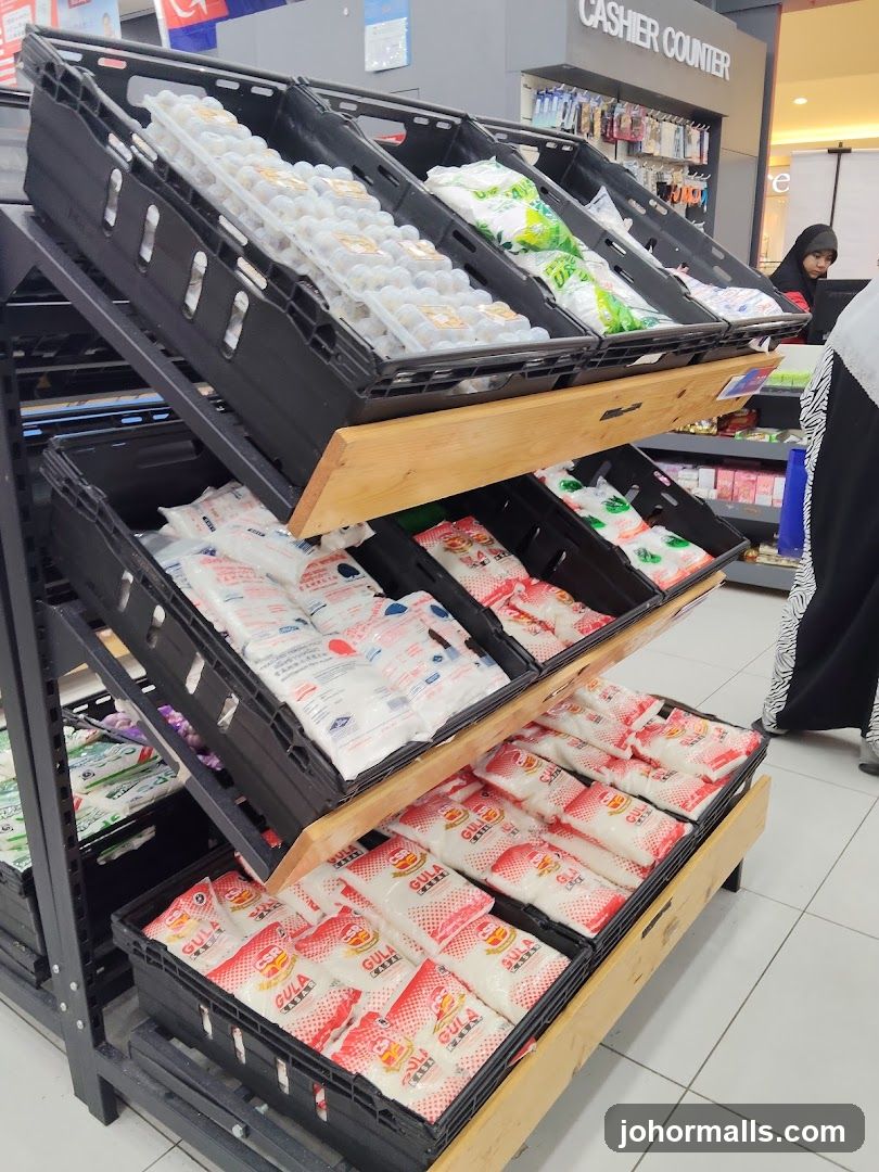 Supermarket Shelves with Packaged Goods