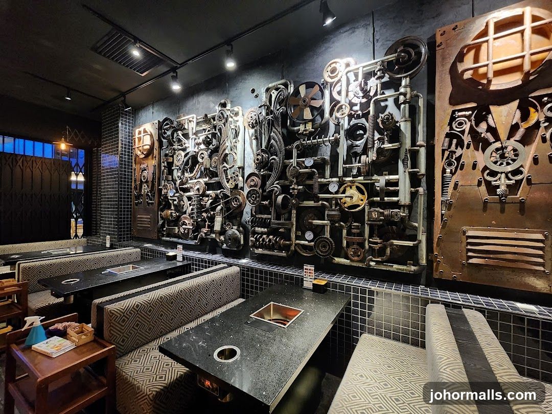 Steampunk-themed restaurant interior