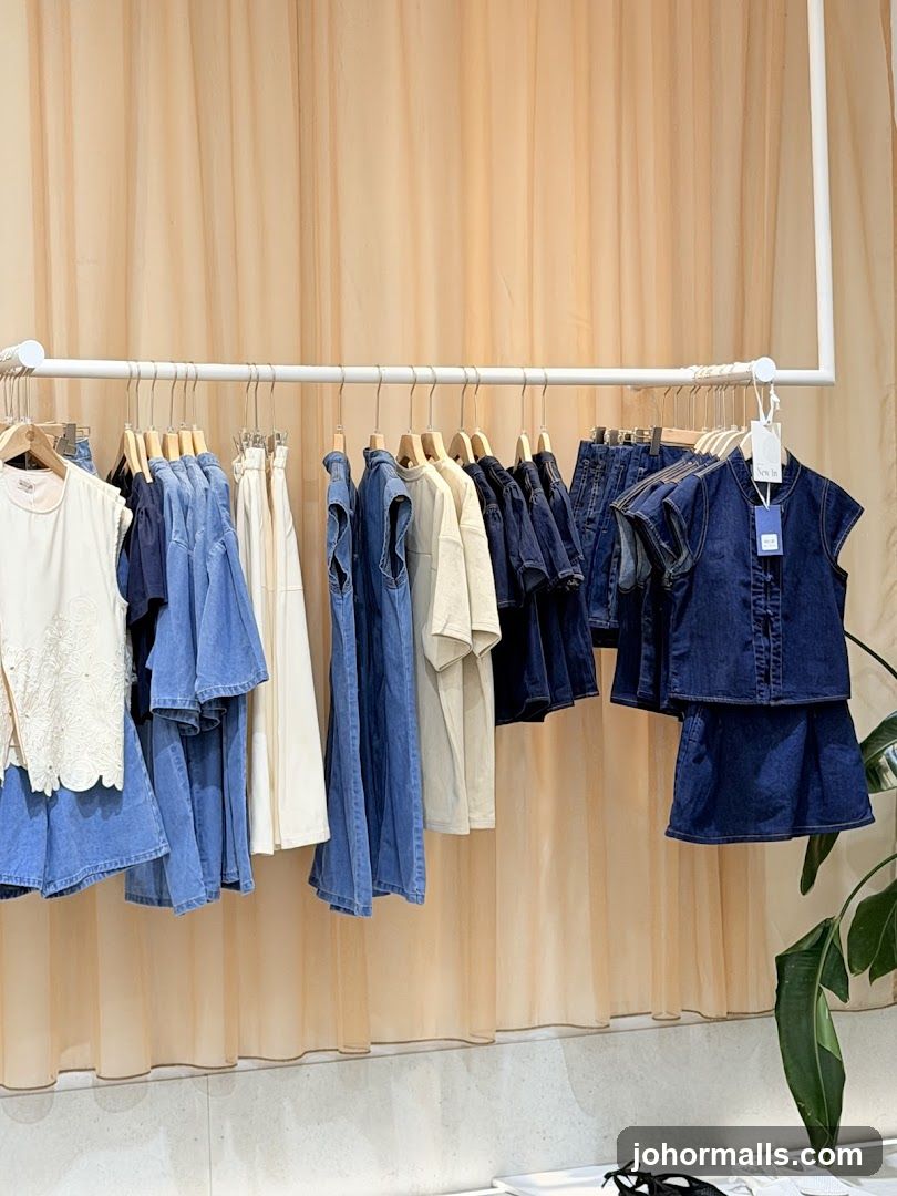Denim and White Clothing Display
