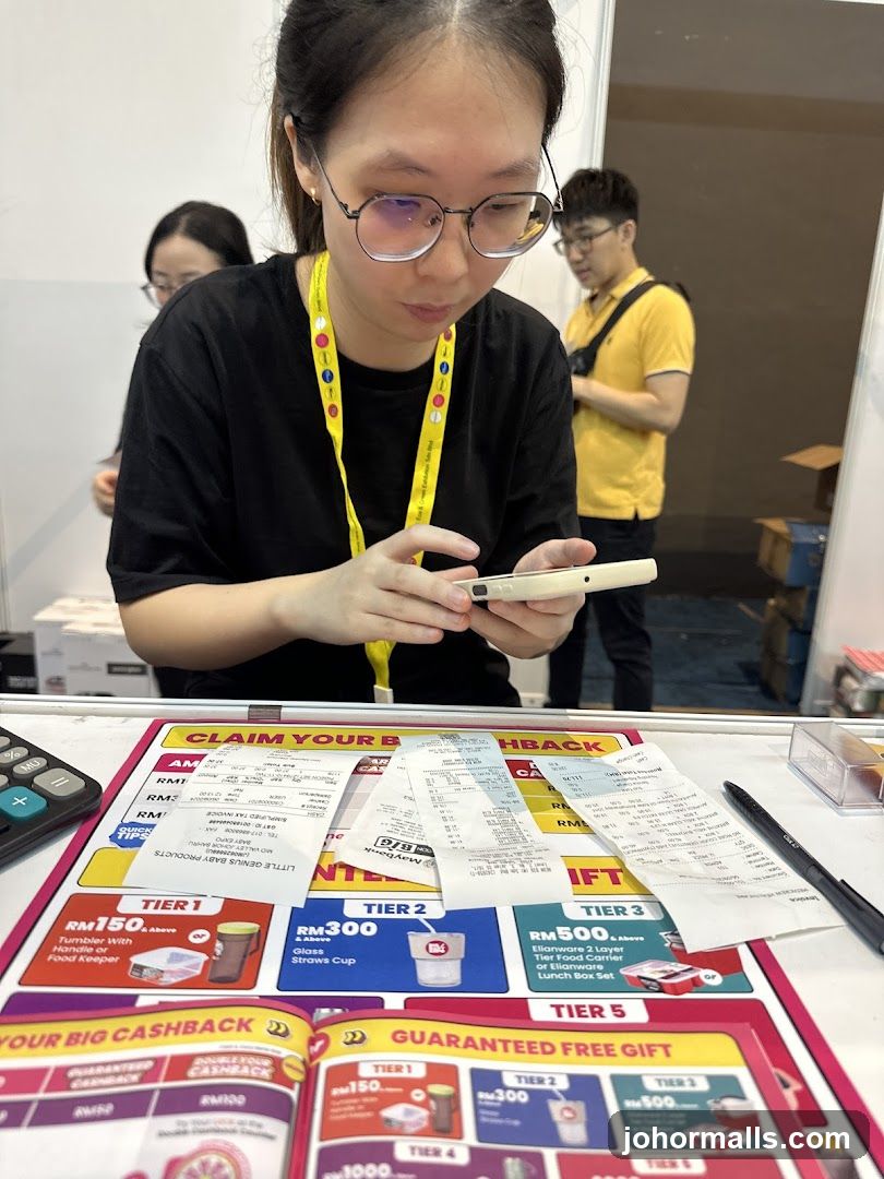 Staff at counter with promotional materials