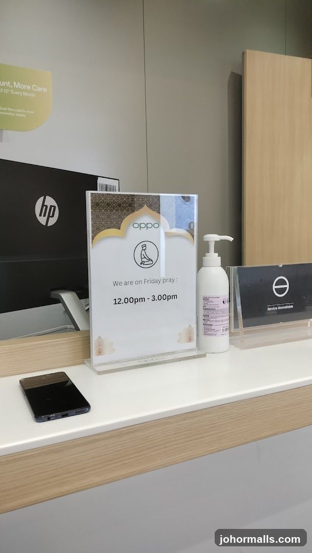 Counter with Signage and Hand Sanitizer