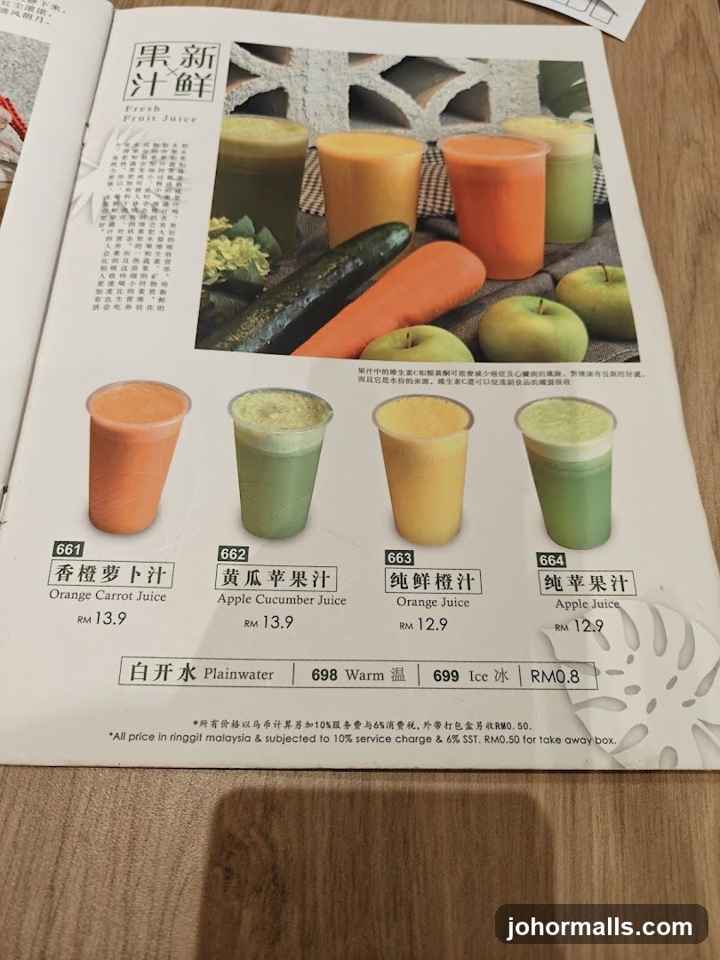Fresh Fruit Juice Menu