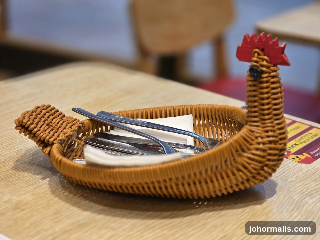 Woven Chicken Cutlery Holder on Table