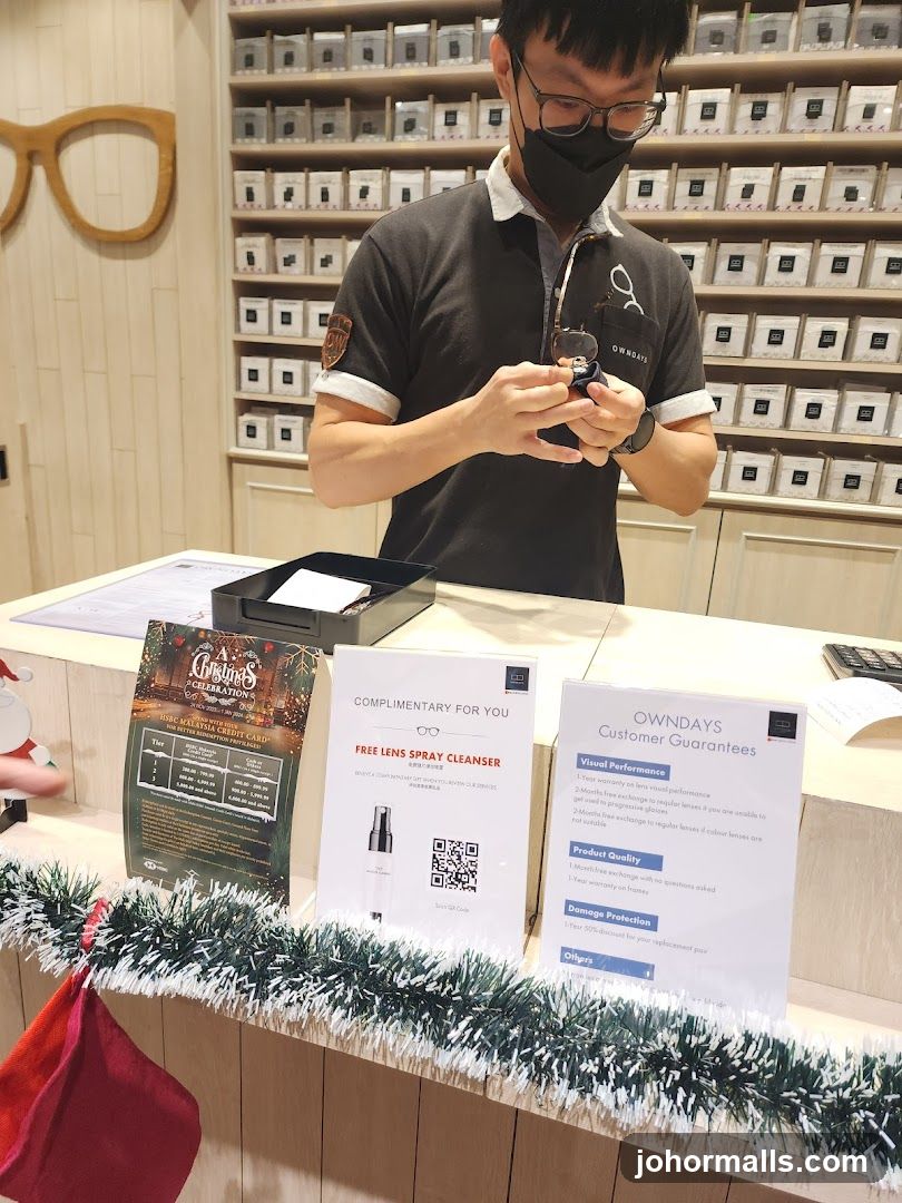 Eyewear store counter with promotional materials