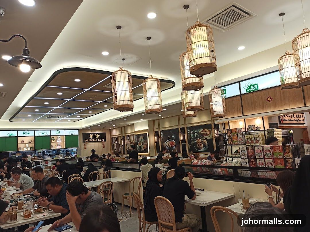 Interior of a busy cafe with patrons dining