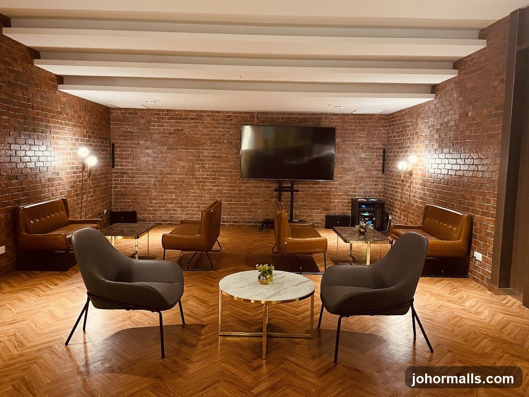 Lounge Area with Brick Walls and Modern Furniture