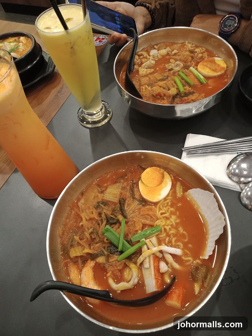 Korean Noodle Soup and Drinks