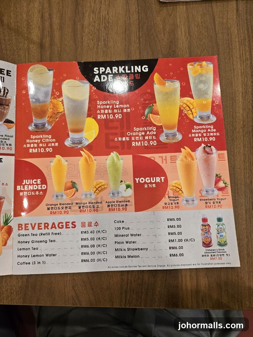 Sparkling Ade, Juice Blended, Yogurt, Beverages