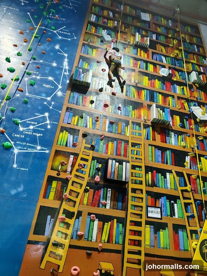 Climbing Wall with Bookcase and Constellation Mural