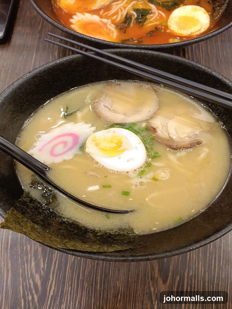 Ramen bowls on wooden table