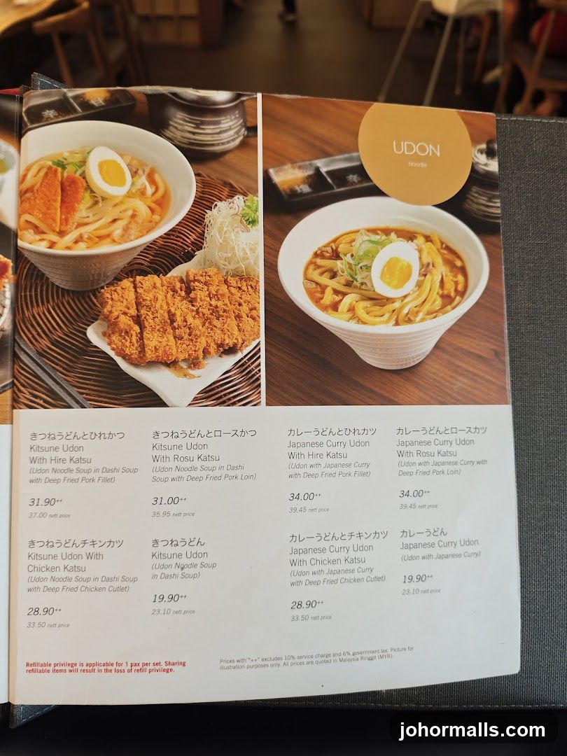 Udon Noodle Menu