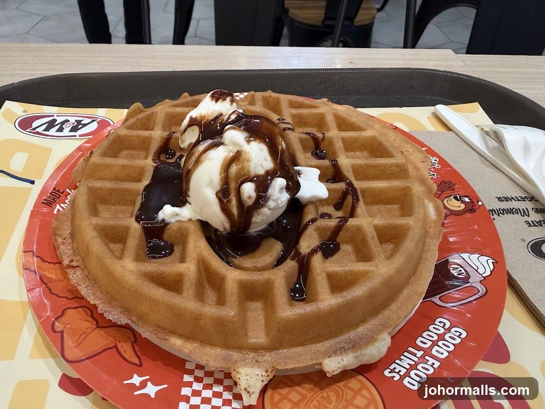 Waffle with Ice Cream and Chocolate Drizzle