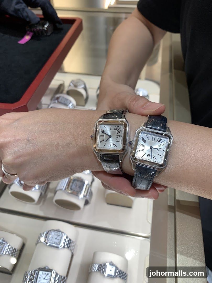 Wristwatches in display case