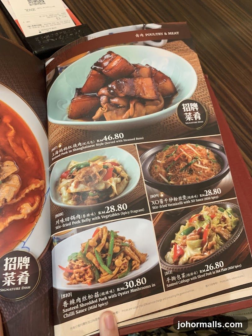 Poultry & Meat Section of Menu