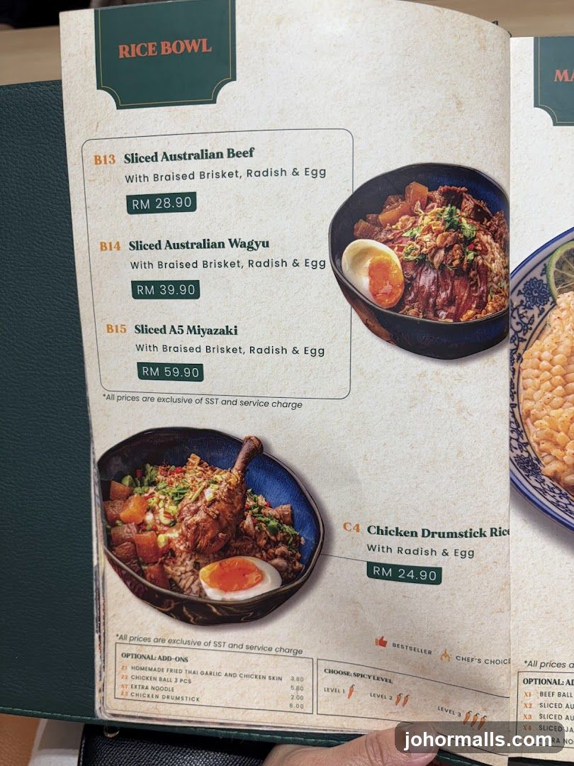 Rice Bowl Section of Menu