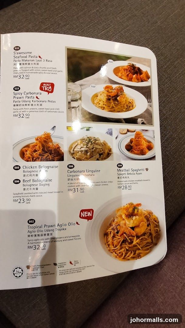 Pasta Menu Page