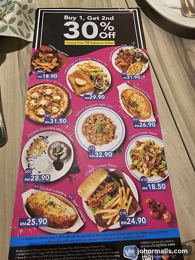 Vivo Pizza Menu Promotion