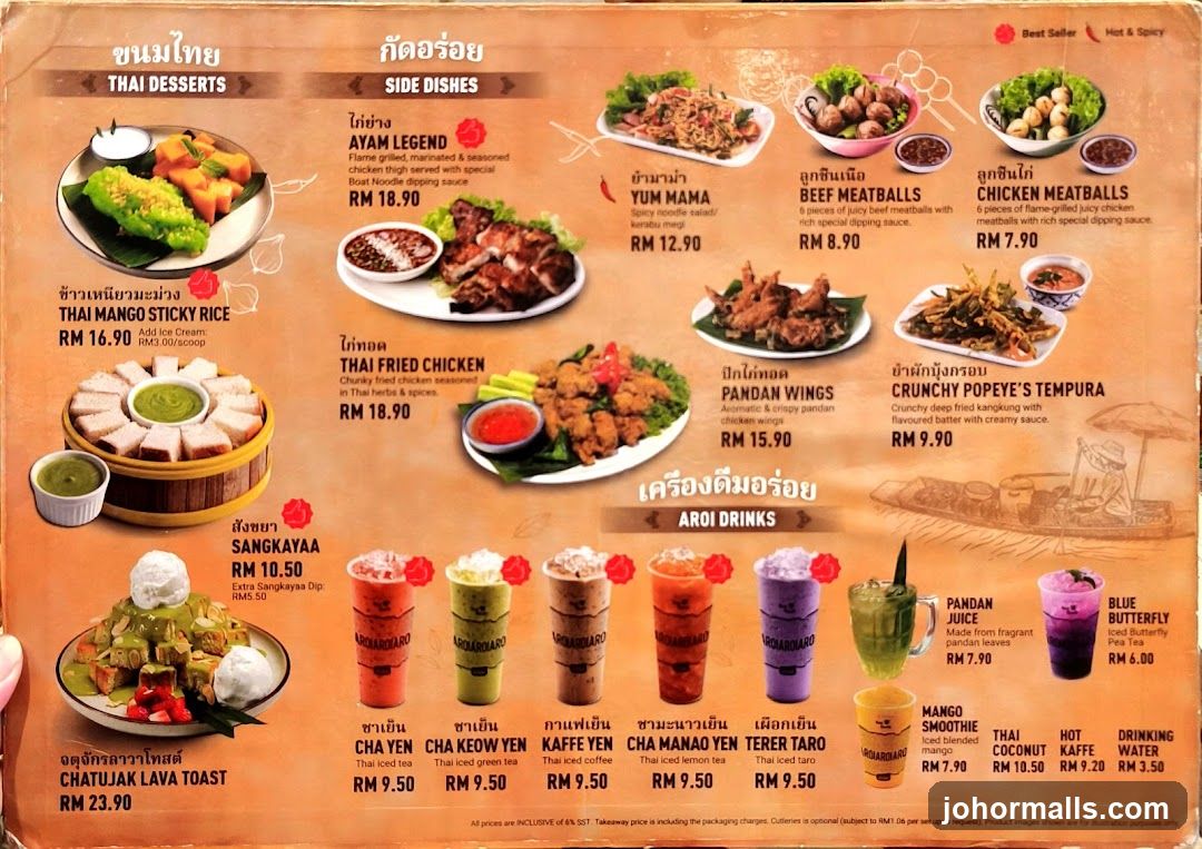 Thai Desserts and Side Dishes Menu
