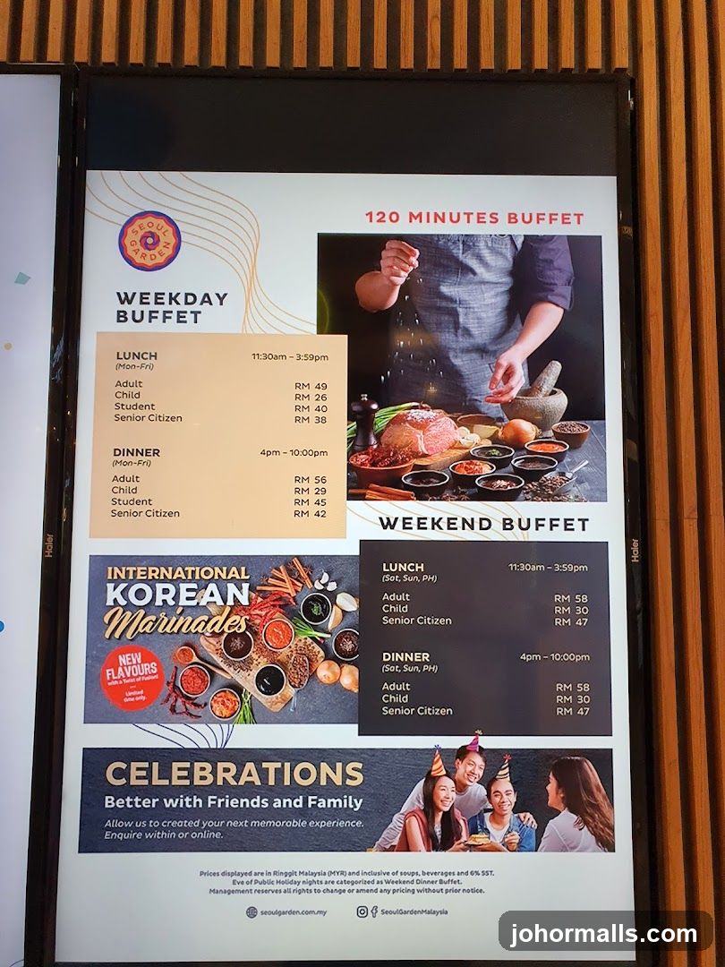 Seoul Garden Buffet Menu