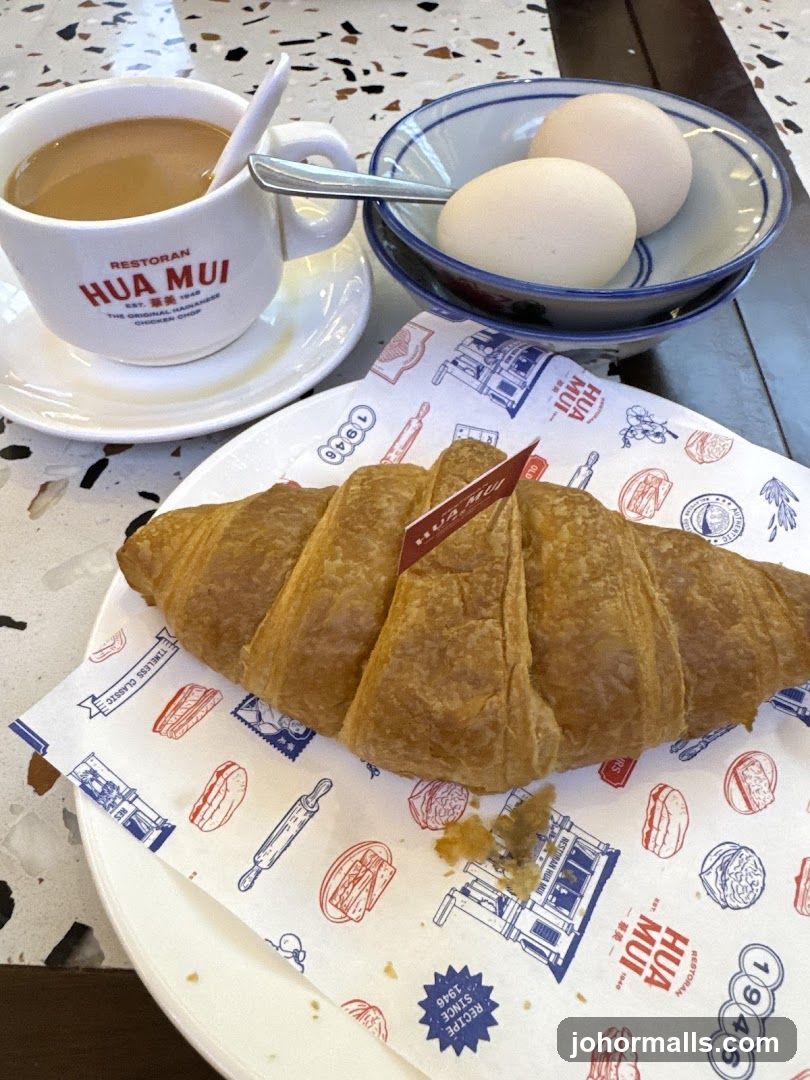 Croissant with Coffee and Eggs