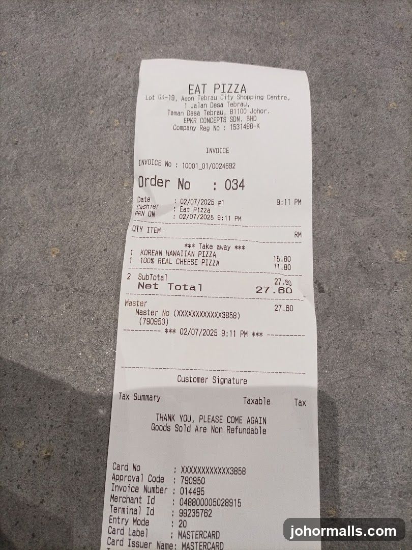 Pizza Receipt