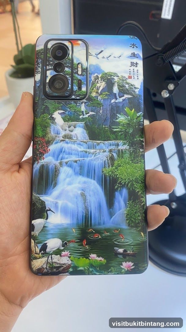 Phone Case with Waterfall and Crane Design