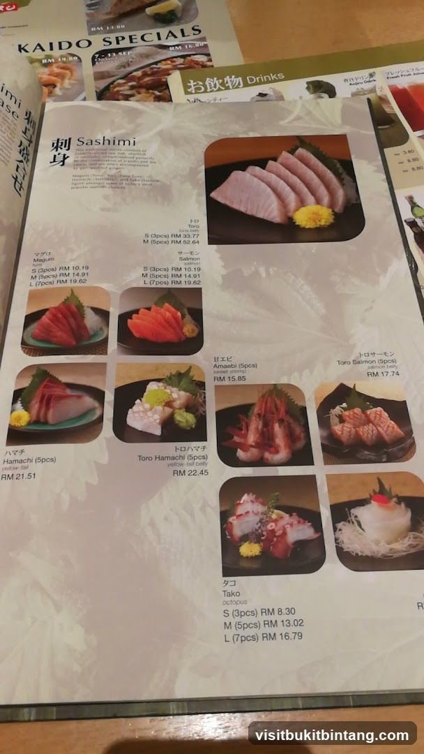 Sashimi Menu