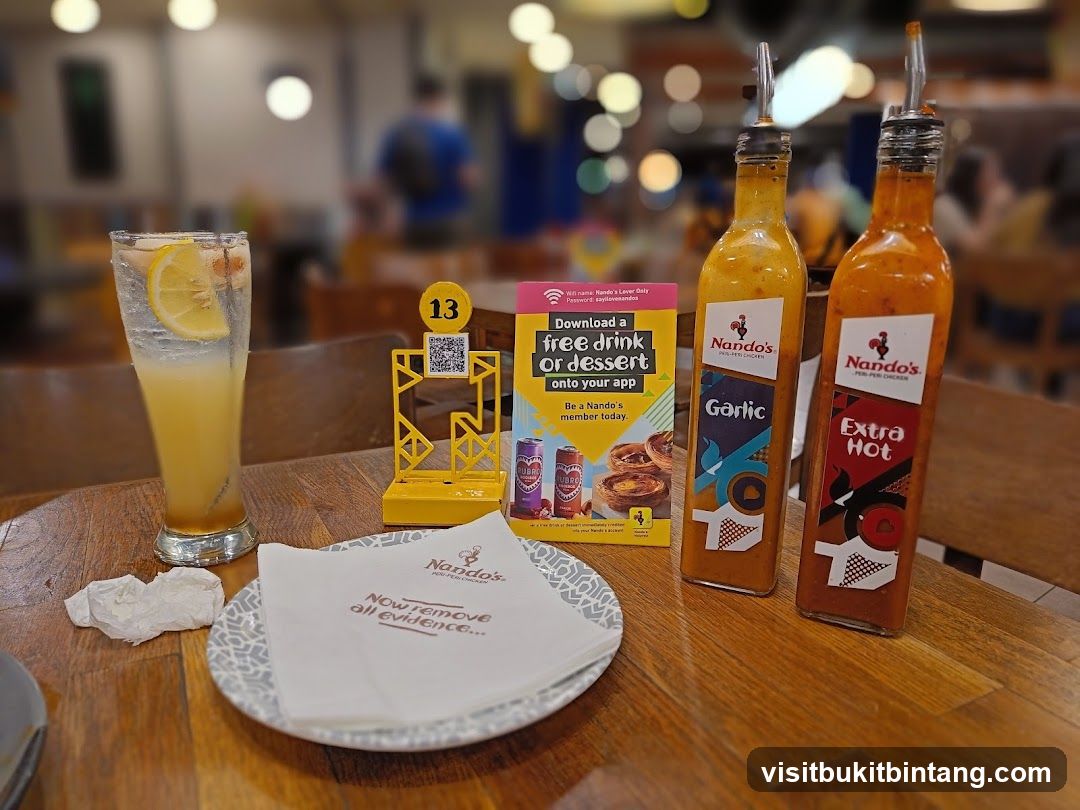 Nando's Table Setting with Condiments and Drink
