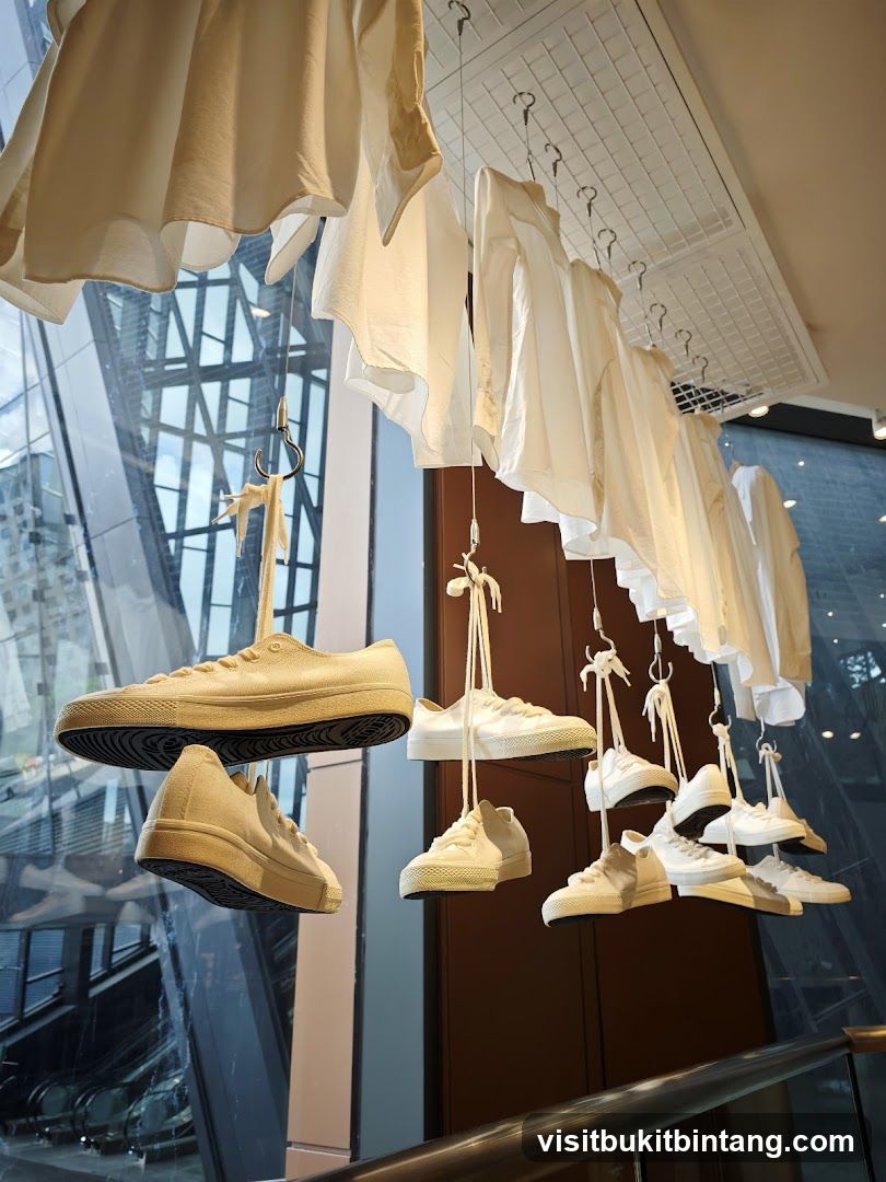 Hanging Display of White Shirts and Sneakers