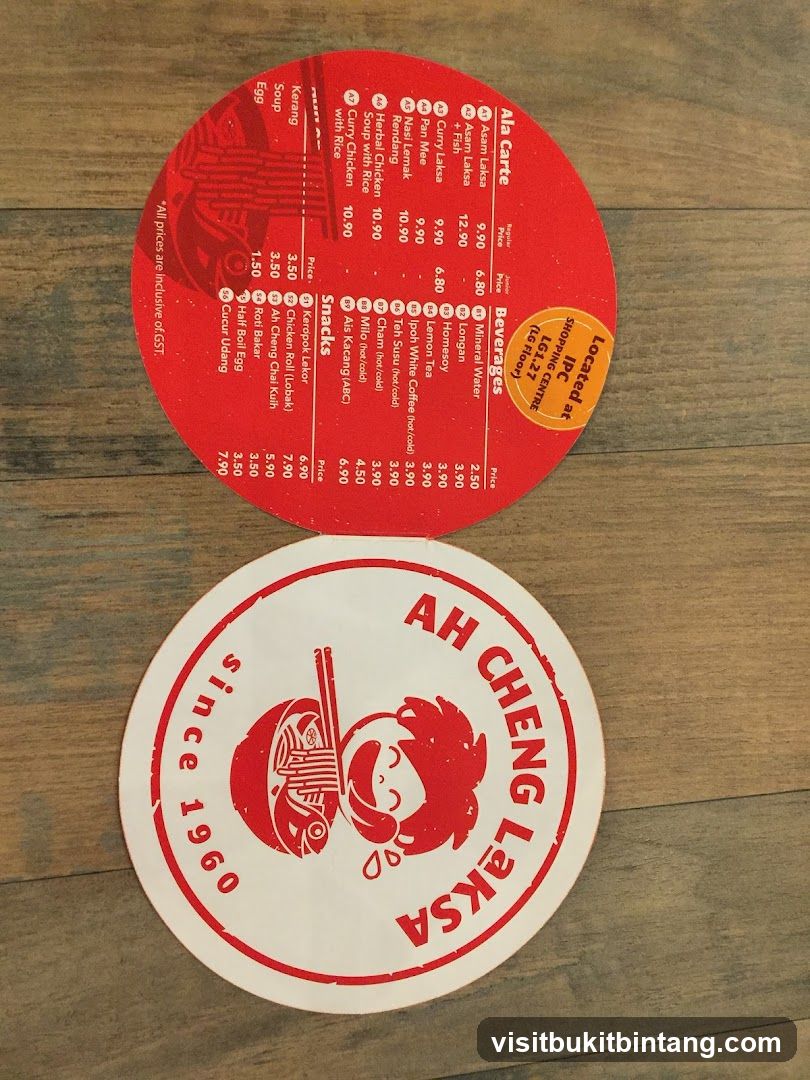 Ah Cheng Laksa Menu