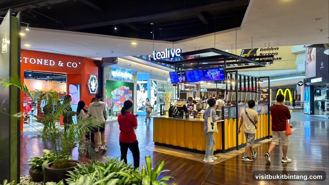Shopping Mall Interior with Shops and Food Stalls