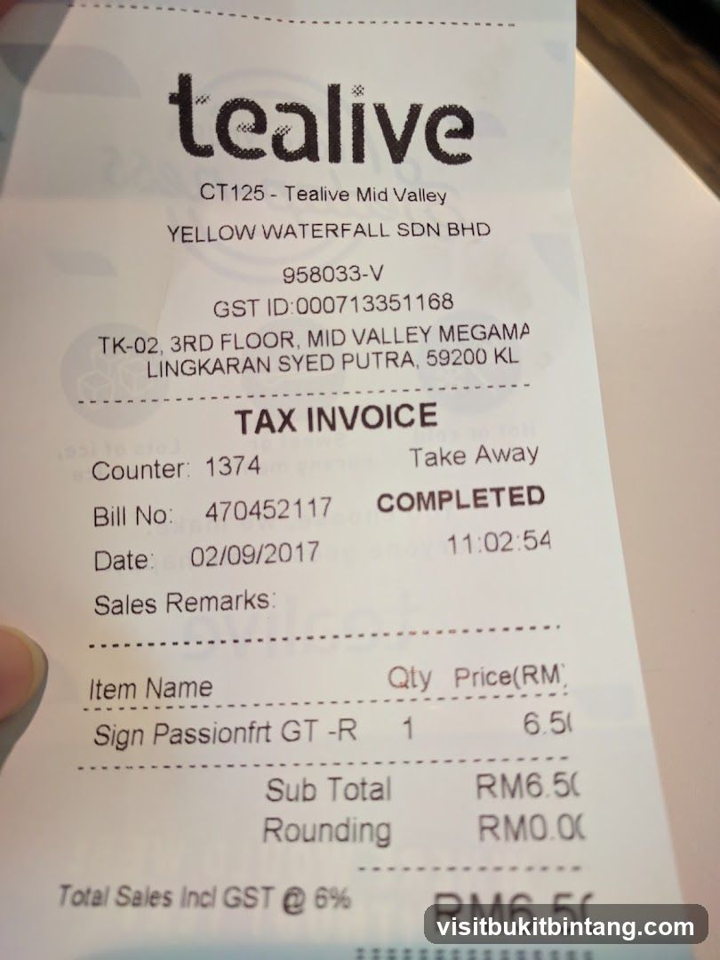 Tealive Receipt