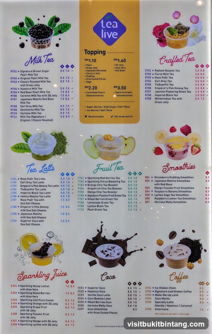 Tea Live Menu