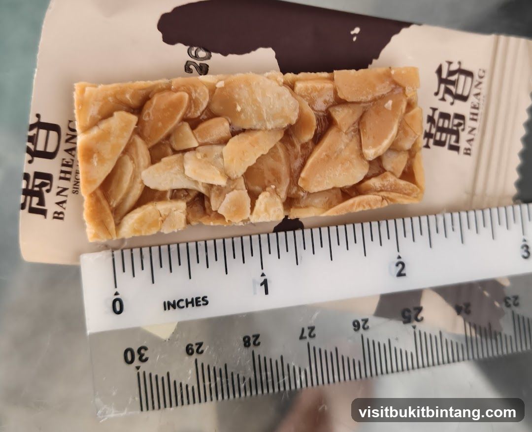Almond brittle bar with ruler