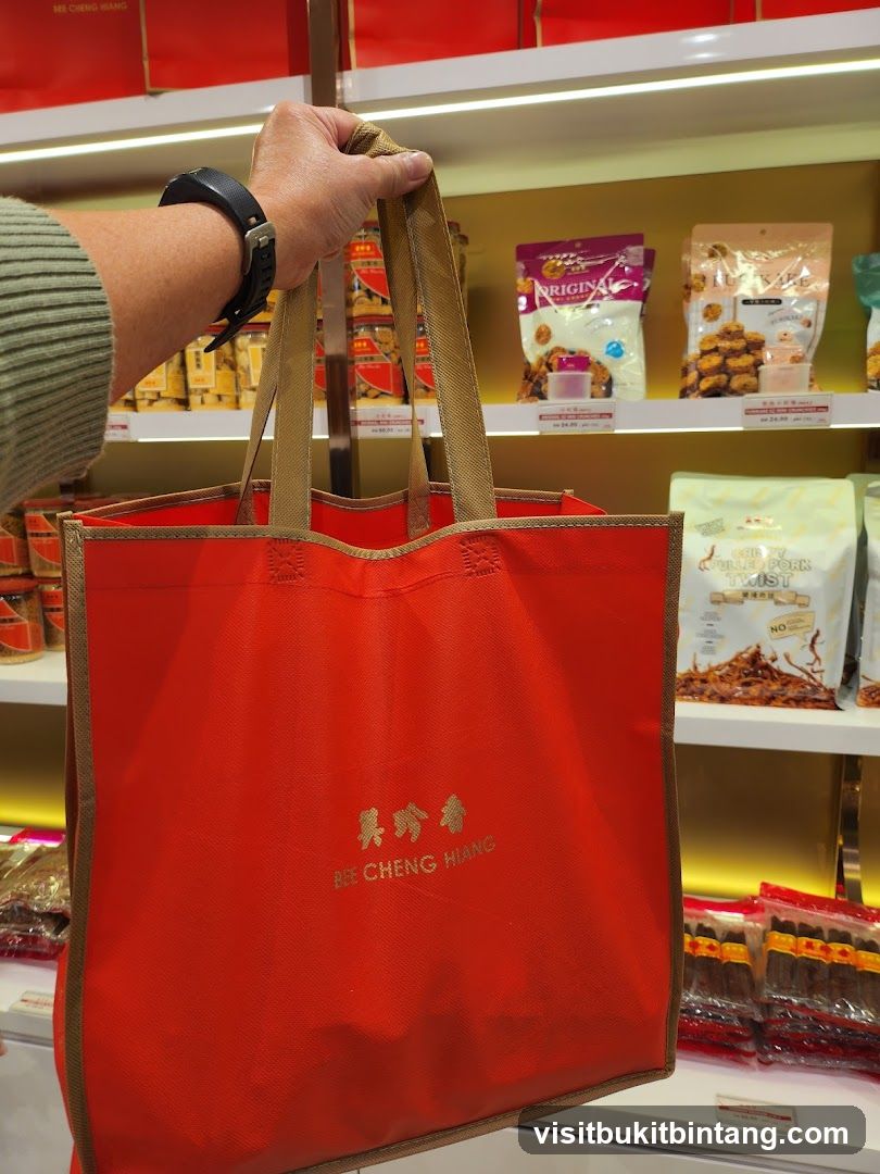 Red Shopping Bag with Bee Cheng Hiang Logo