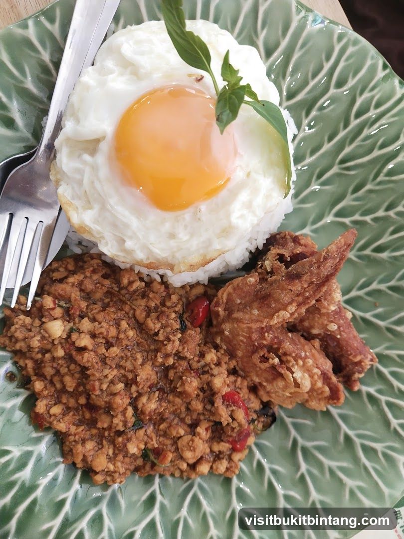 Thai Basil Chicken with Fried Egg and Wings