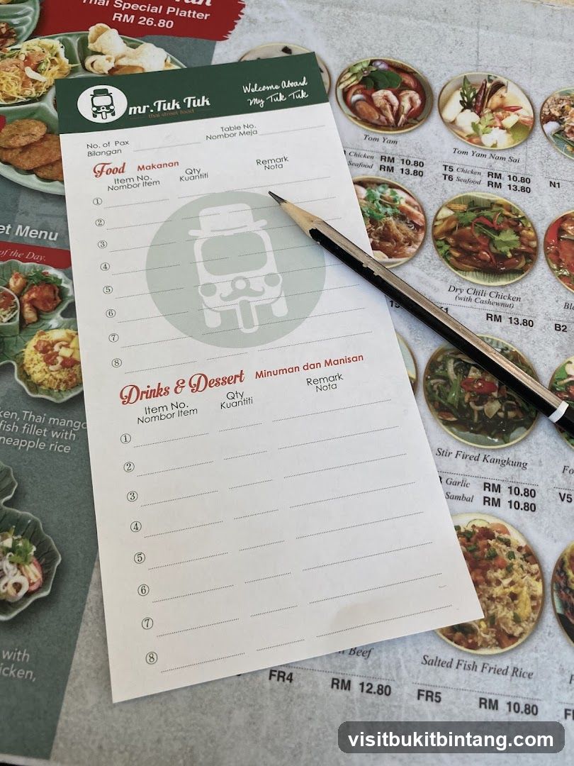 Mr. Tuk Tuk Menu