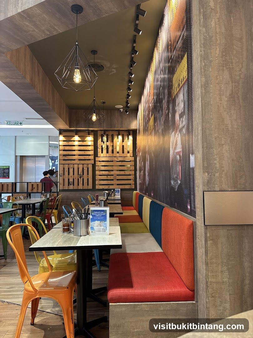 Restaurant Interior with Colorful Seating