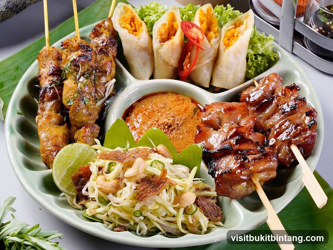 Grilled Skewers and Spring Rolls Platter